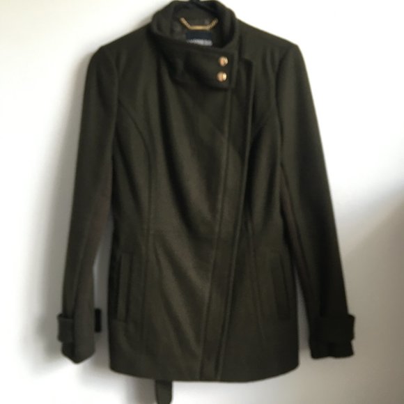 Express Olive Green military style Wool Coat with Gold hardwear, New, Size Small - Picture 11 of 11